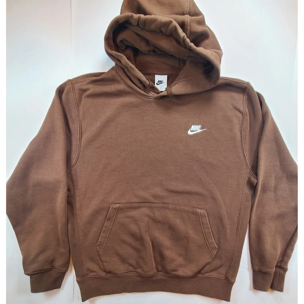 Nike Sportswear Club Fleece Lined Hoodie Brown Mens‎ Size Medium Swoosh Pullover